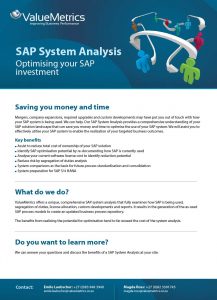 Valuemetrics SAP System Analysis Benefits